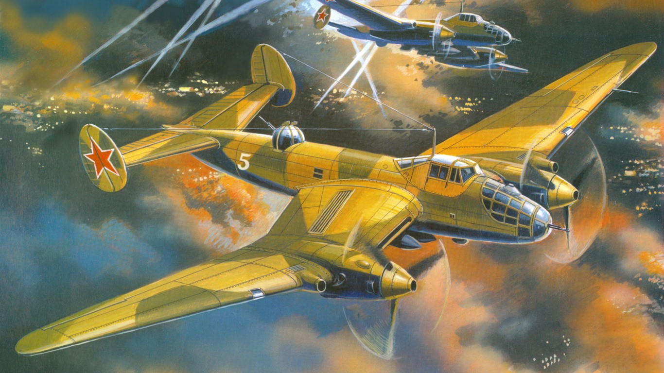 空中飛行的軍用飛機 精美繪畫壁紙 #18 - 1366x768
