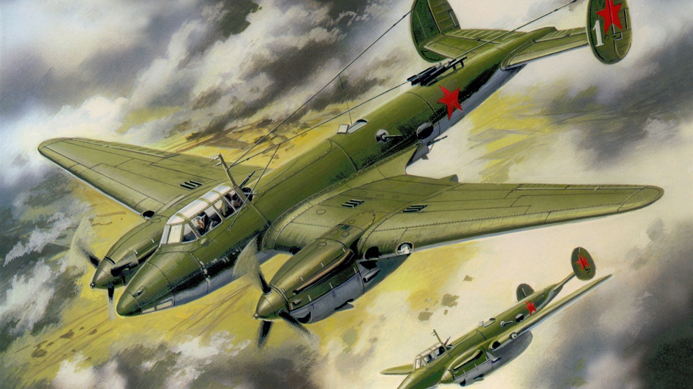 空中飛行的軍用飛機 精美繪畫壁紙 #19 - 1366x768