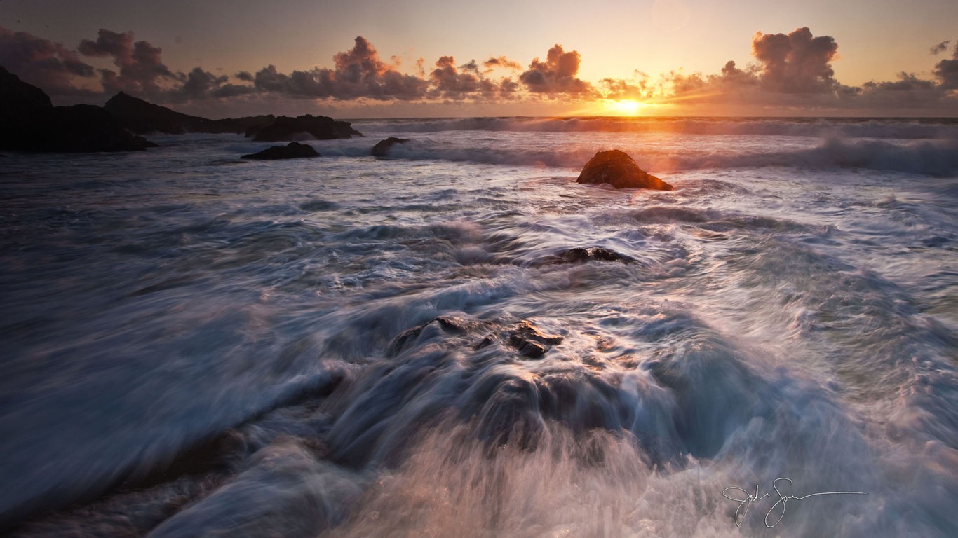 Windows 7 壁紙：海灘的日落日出 #4 - 1366x768