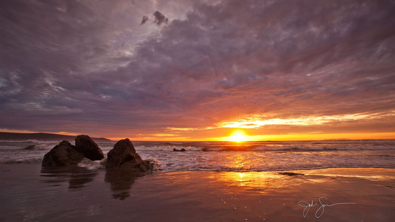 Windows 7 Wallpapers: Sunset Sunrise Beach #5 - 1366x768