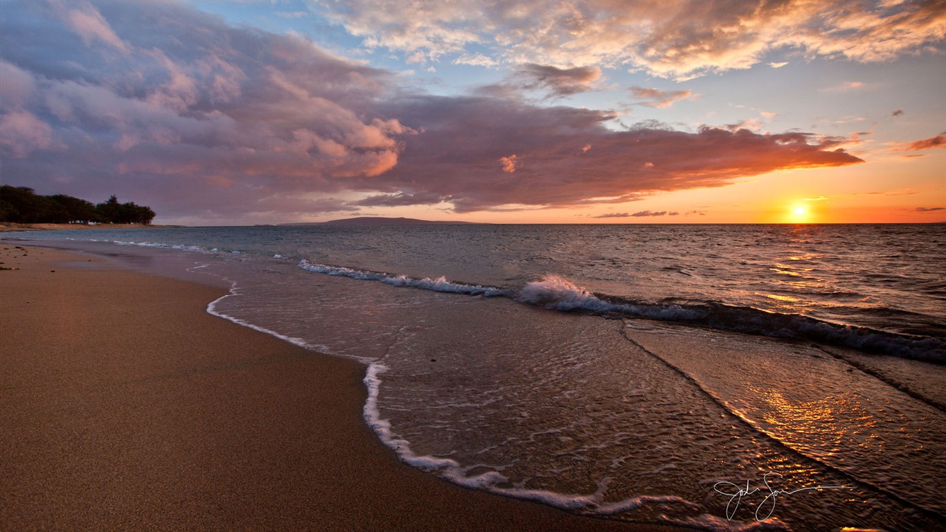 Windows 7 壁紙：海灘的日落日出 #7 - 1366x768