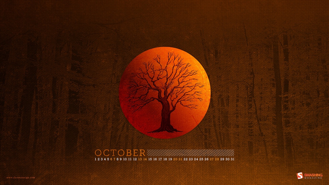 2012年10月カレンダー壁紙（1） #14 - 1366x768