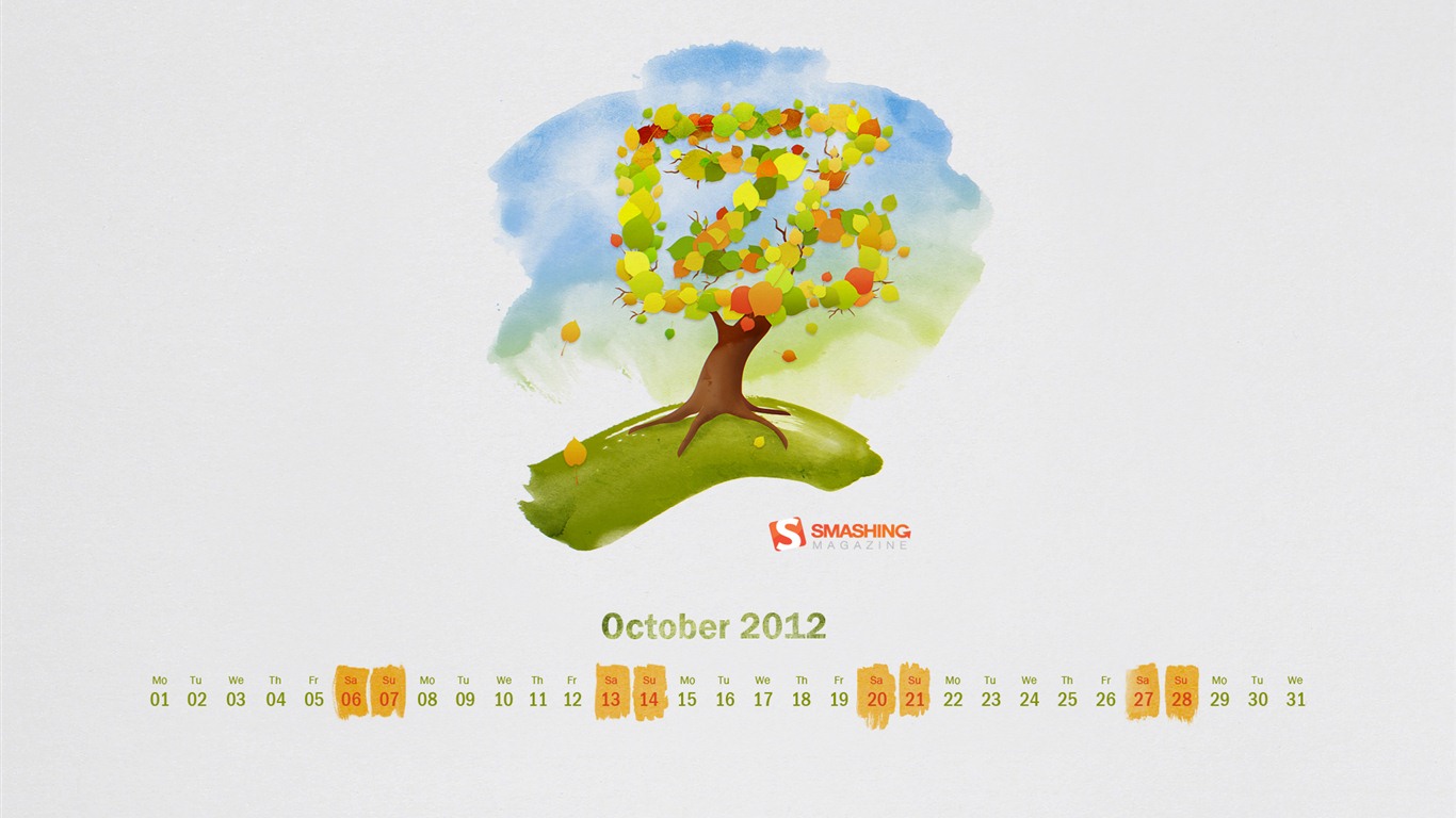 Oktober 2012 Kalender Wallpaper (2) #16 - 1366x768