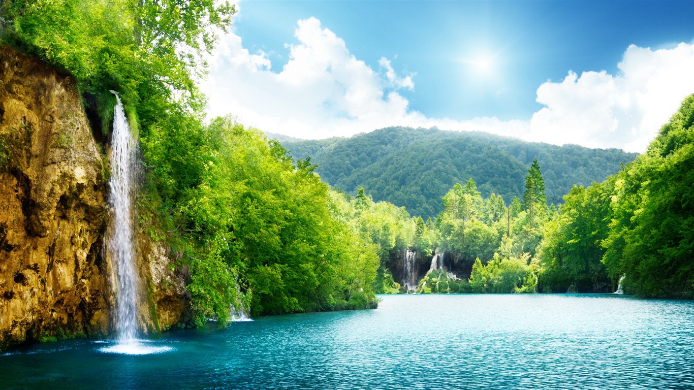 湖泊，大海，树木，森林，高山，精美风景壁纸20 - 1366x768