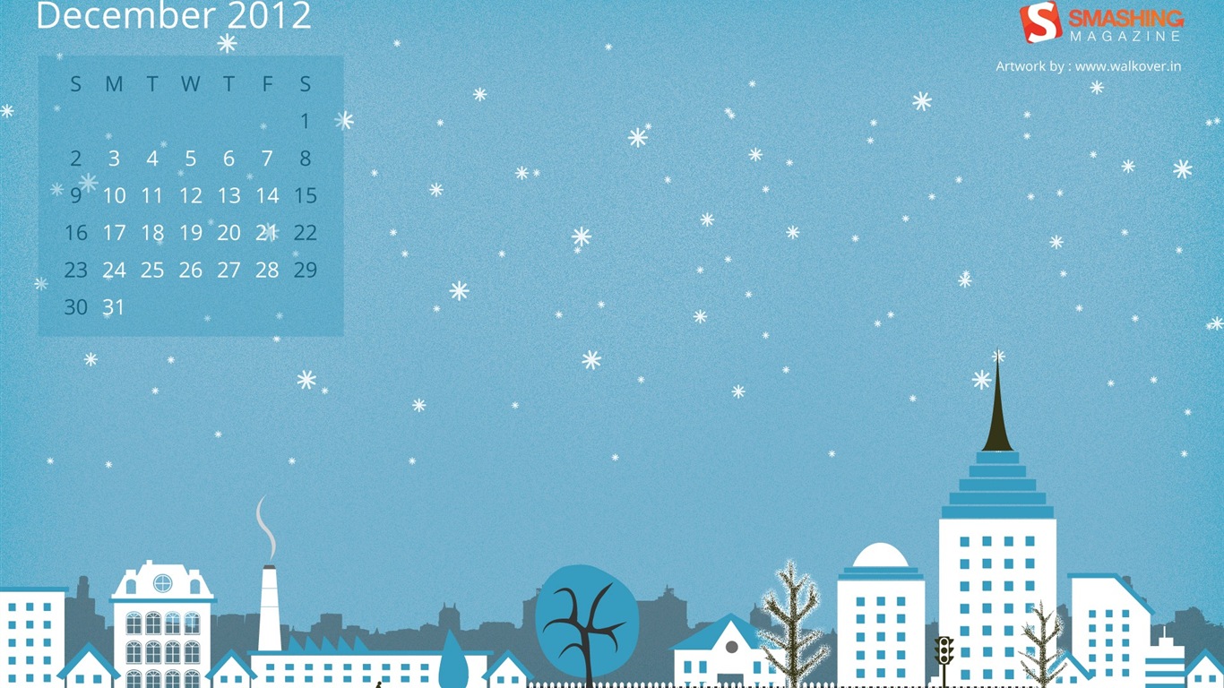 2012年12月カレンダー壁紙（2） #15 - 1366x768