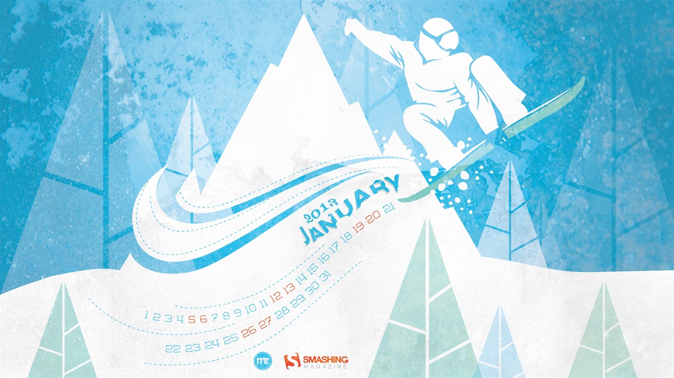 Januar 2013 Kalender Wallpaper (2) #5 - 1366x768