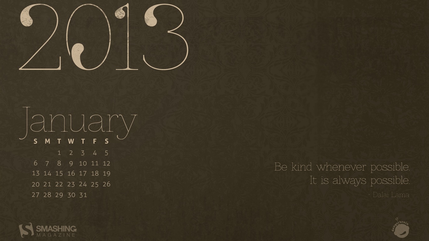 Januar 2013 Kalender Wallpaper (2) #7 - 1366x768
