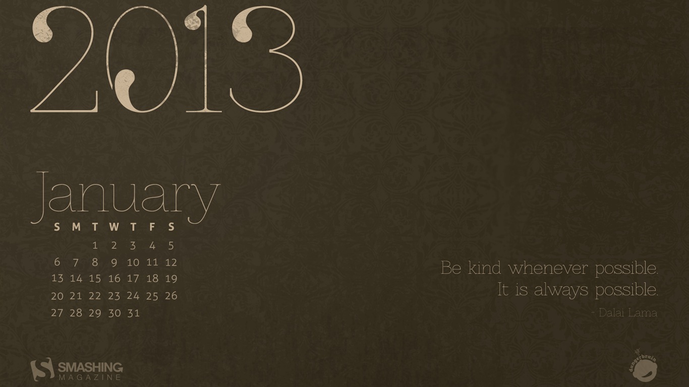 2013年1月 月曆壁紙(二) #7 - 1366x768