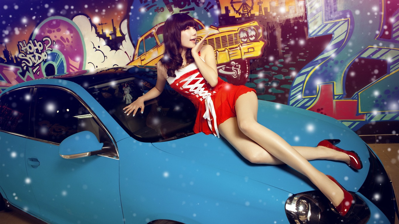 New Year festive red dress beautiful car models HD wallpapers #2 - 1366x768