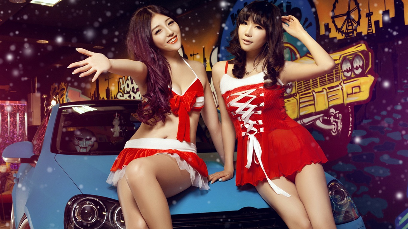 New Year festive red dress beautiful car models HD wallpapers #5 - 1366x768