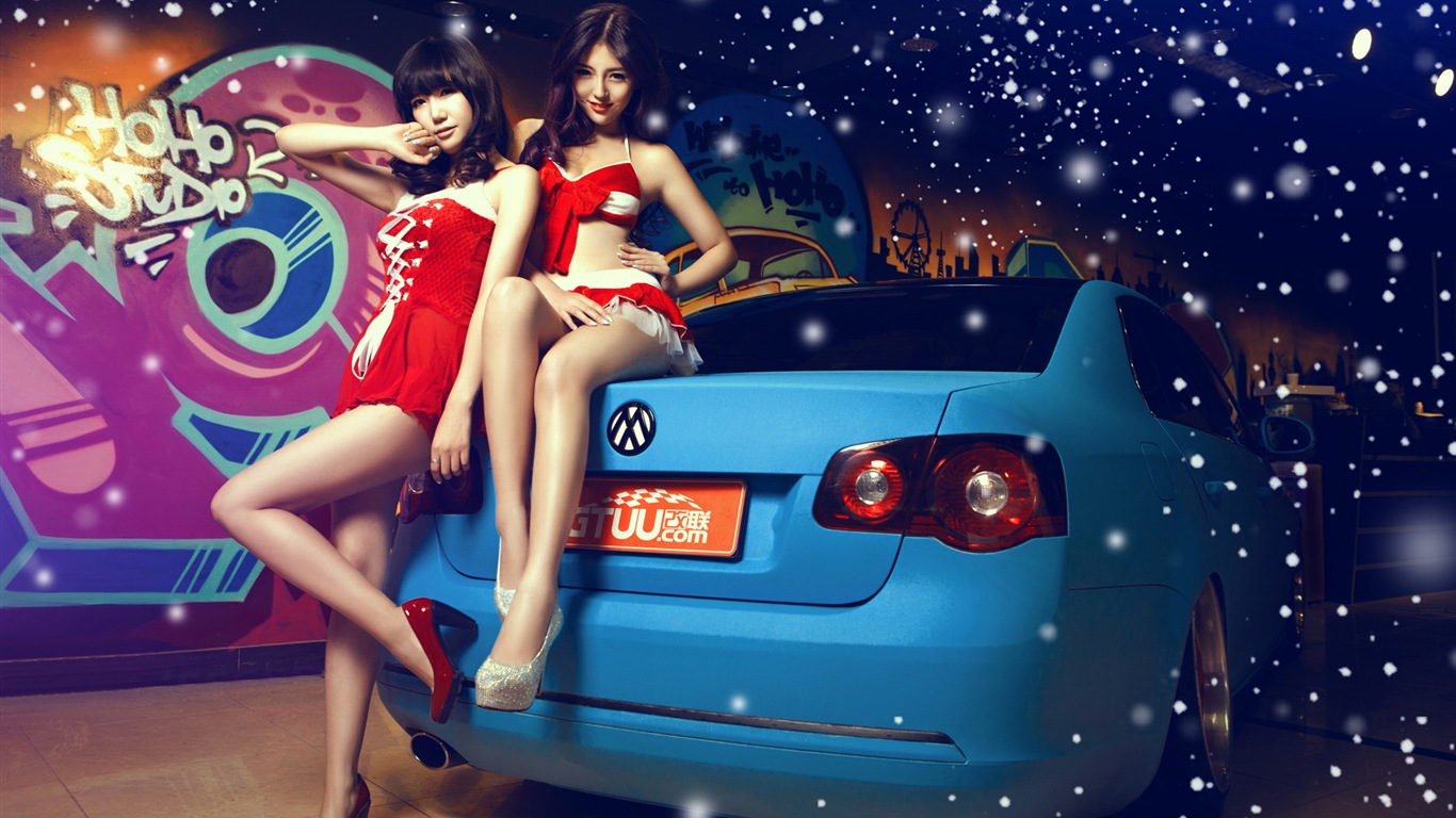 New Year festive red dress beautiful car models HD wallpapers #6 - 1366x768