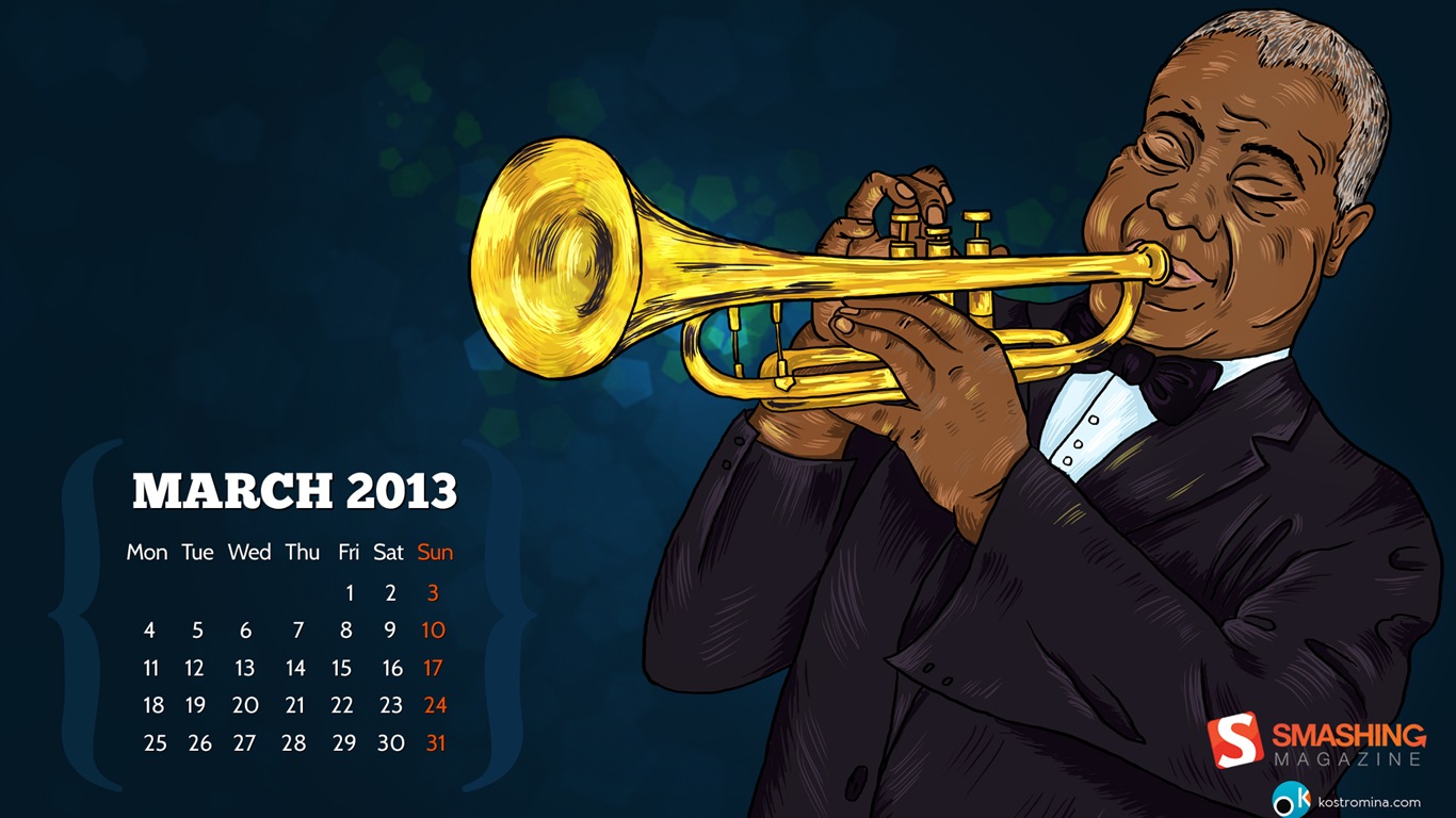 2013年3月 月曆壁紙(二) #2 - 1366x768