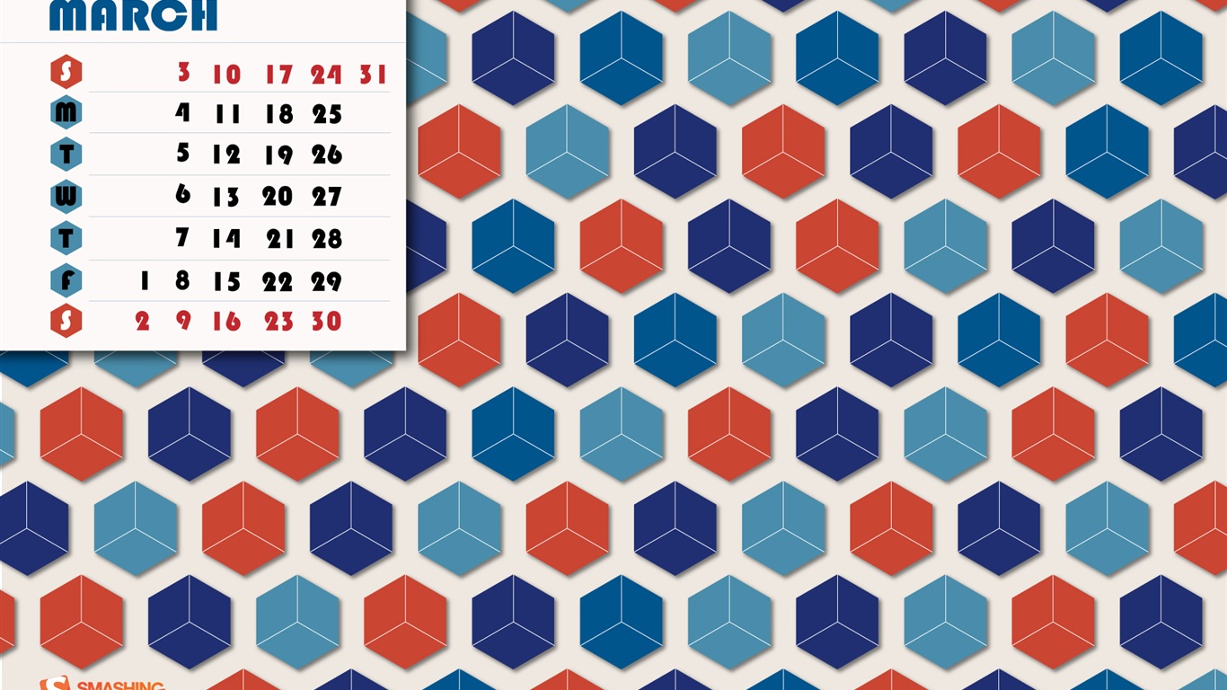 2013年3月 月曆壁紙(一) #10 - 1366x768