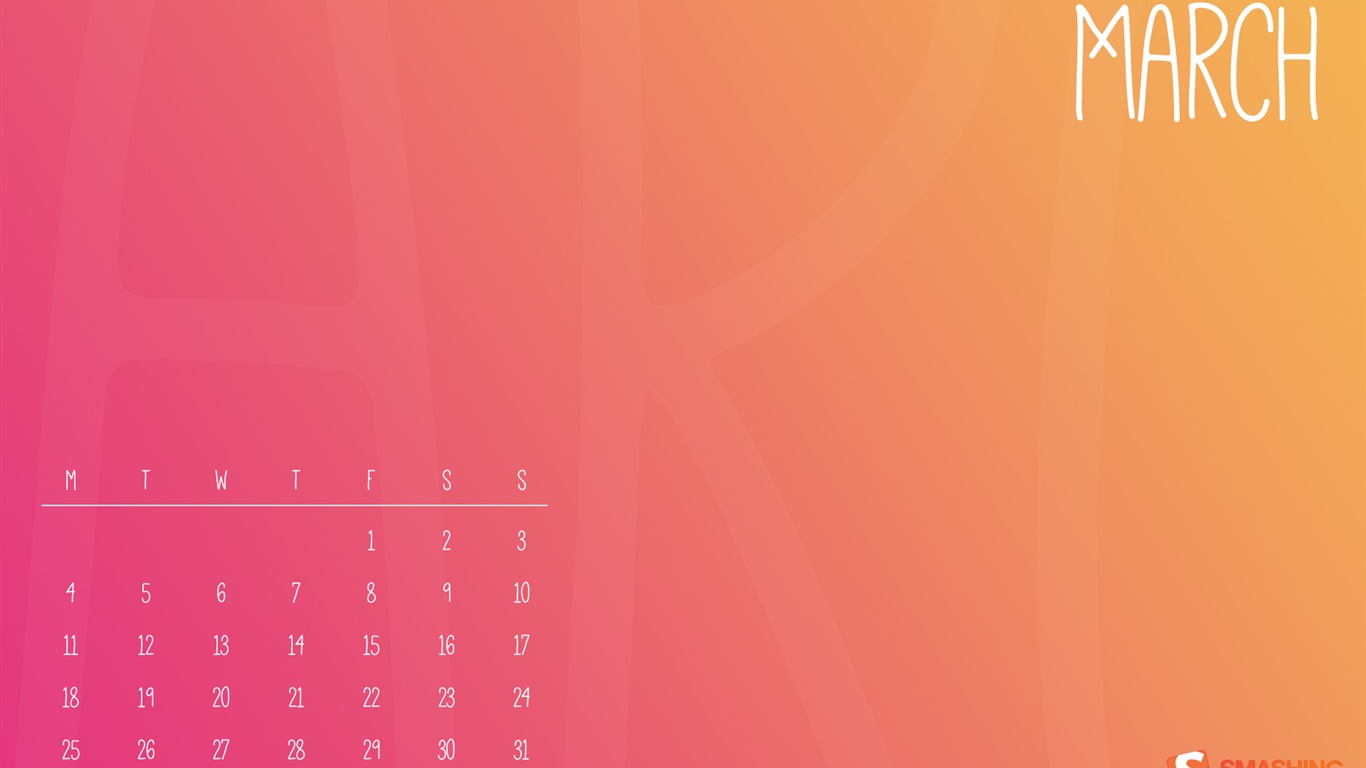 2013年3月 月曆壁紙(一) #13 - 1366x768
