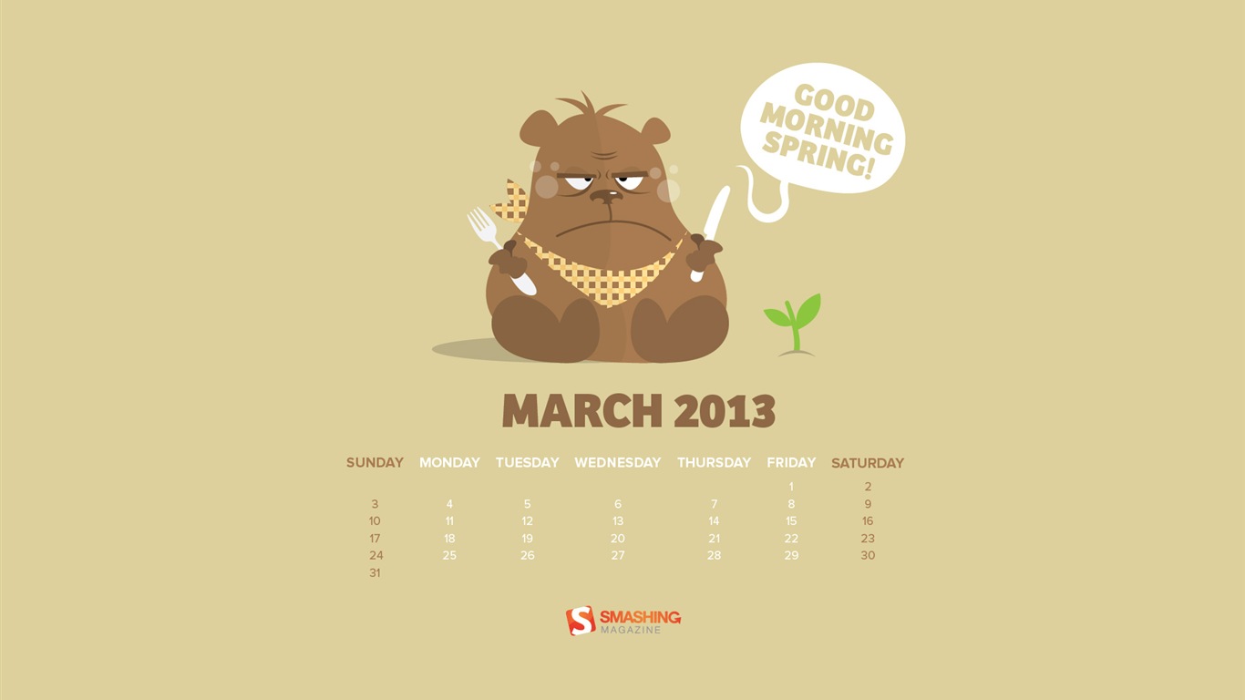 März 2013 Kalender Wallpaper (1) #17 - 1366x768