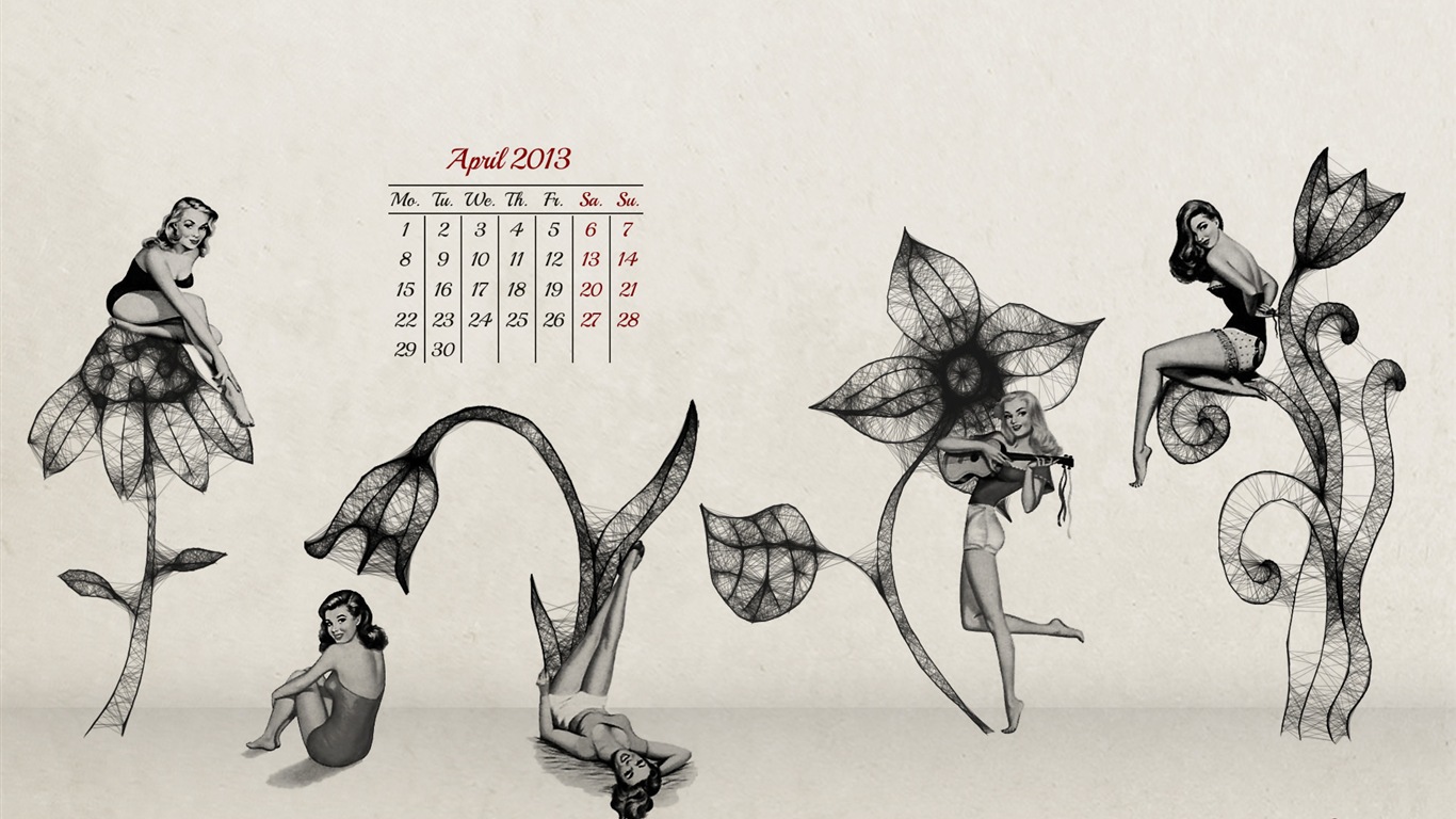 2013年4月 月曆壁紙(一) #24 - 1366x768