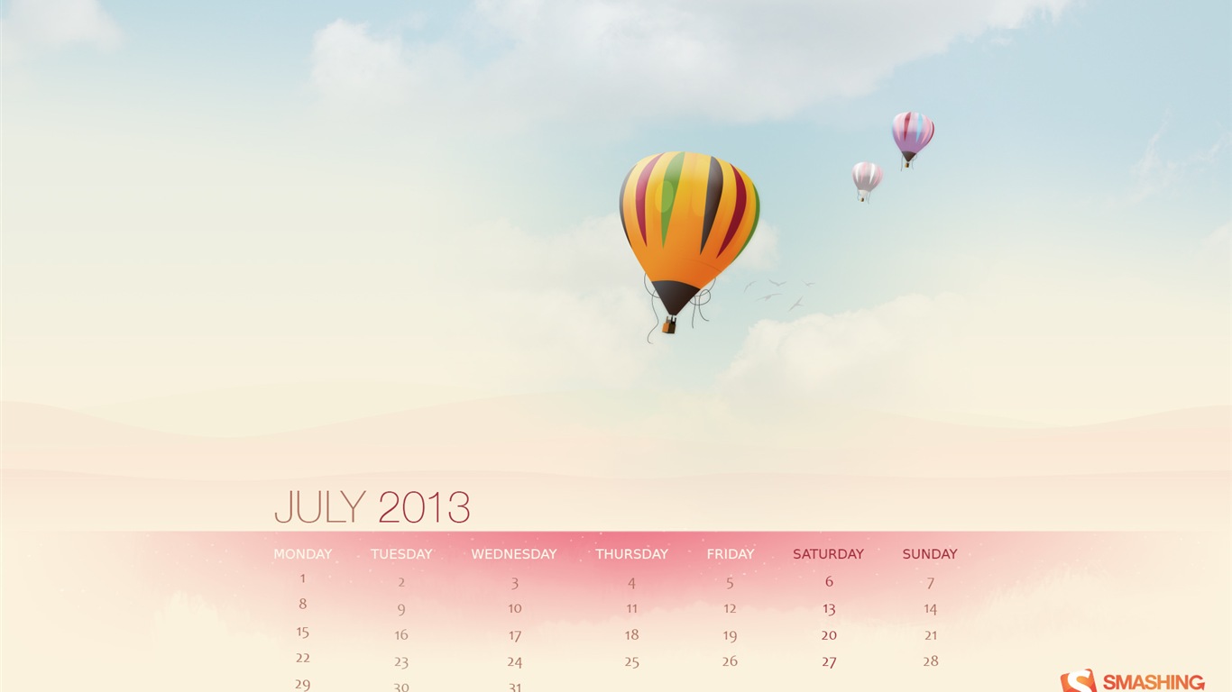 2013年7月 月曆壁紙(一) #18 - 1366x768