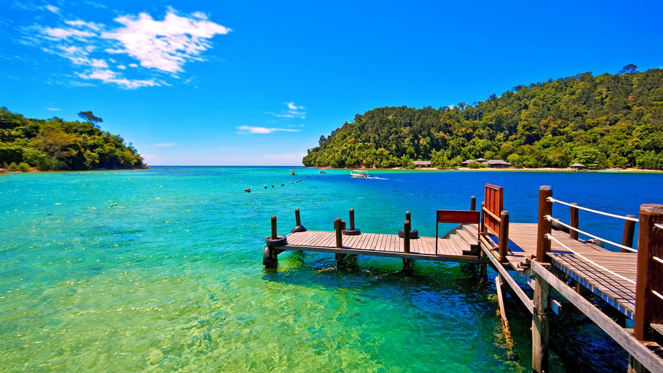 藍色大海海岸風景 高清壁紙 #1 - 1366x768