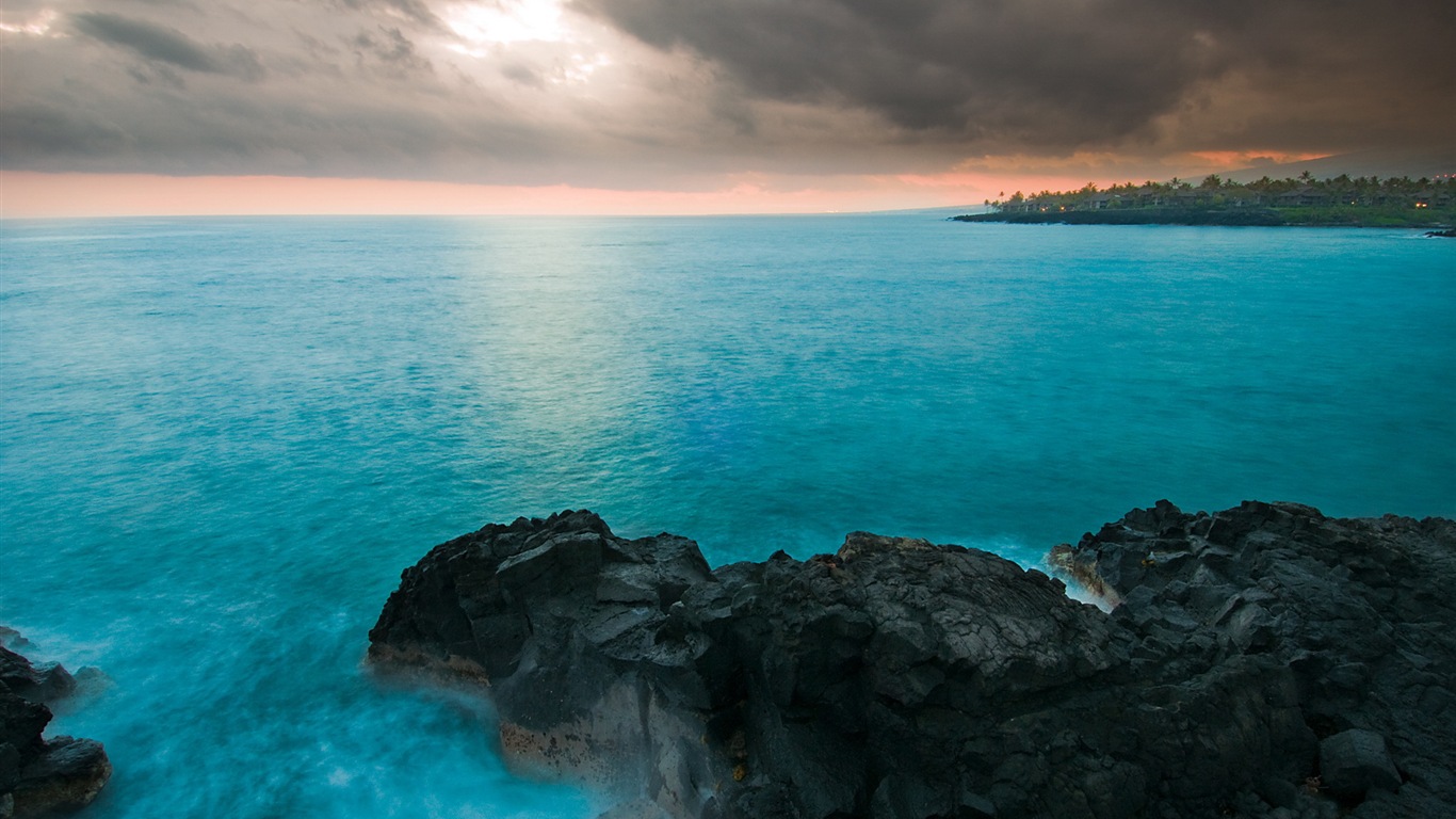藍色大海海岸風景 高清壁紙 #15 - 1366x768