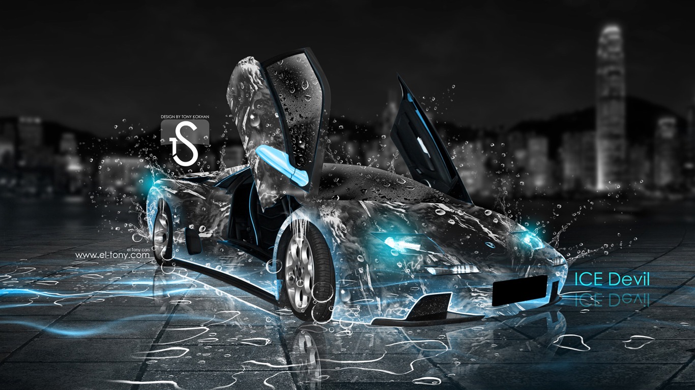 물 방울 스플래시, 아름다운 차 크리 에이 티브 디자인 배경 화면 #1 - 1366x768