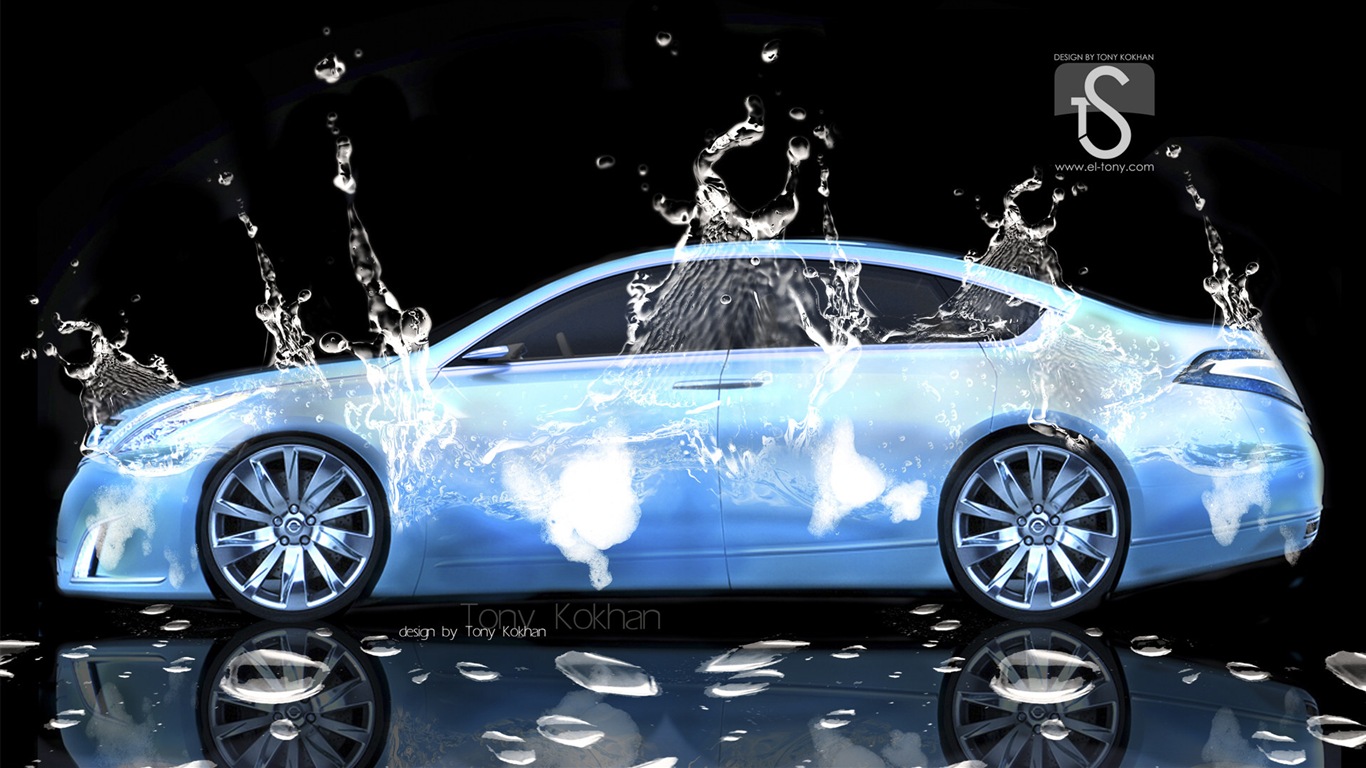 물 방울 스플래시, 아름다운 차 크리 에이 티브 디자인 배경 화면 #4 - 1366x768