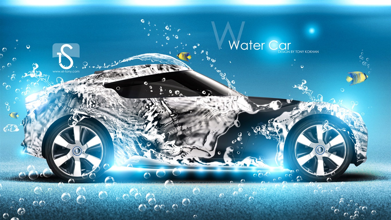 Les gouttes d'eau splash, beau fond d'écran de conception créative de voiture #5 - 1366x768