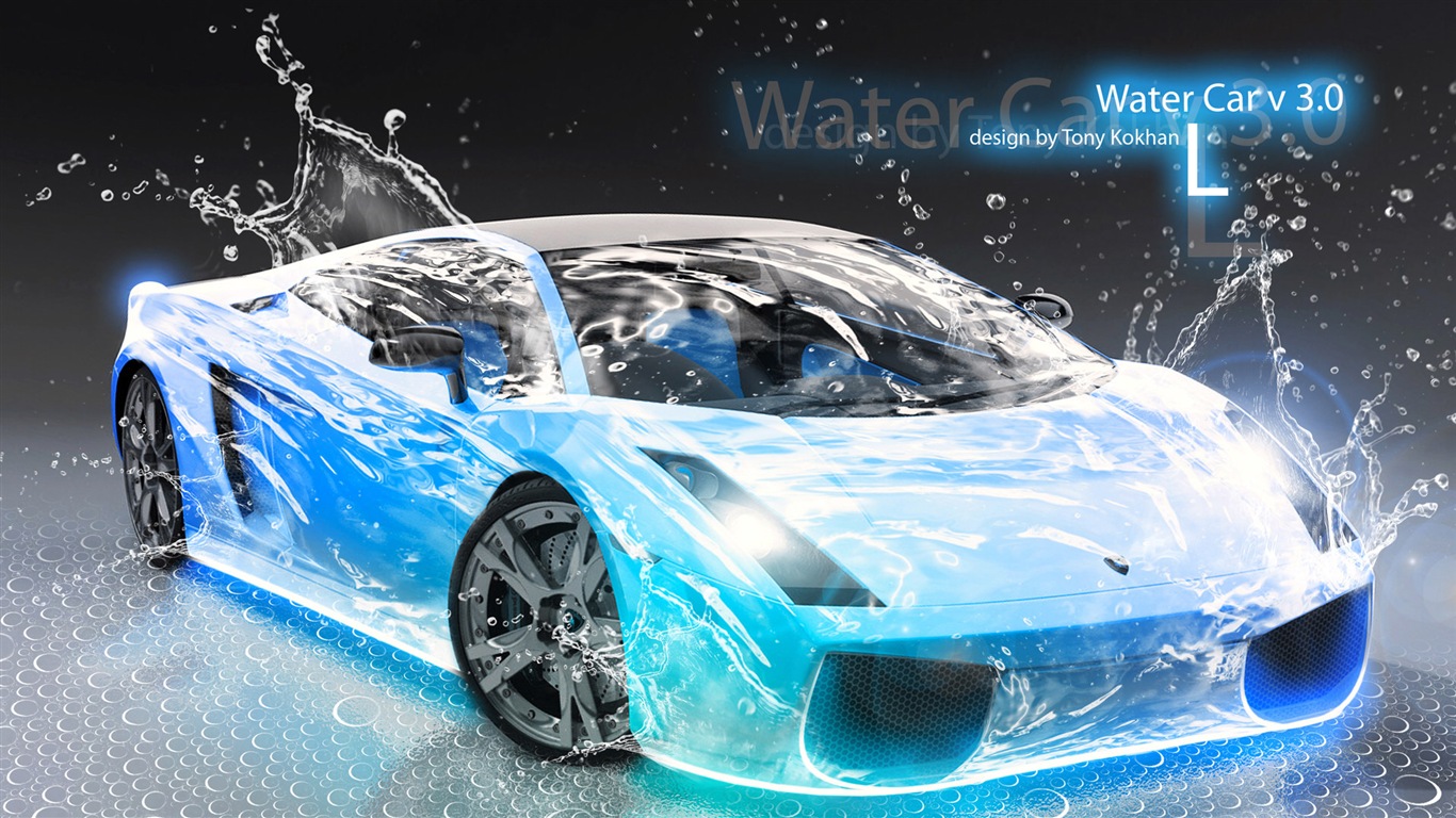 Water drops splash, beautiful car creative design wallpaper #6 - 1366x768