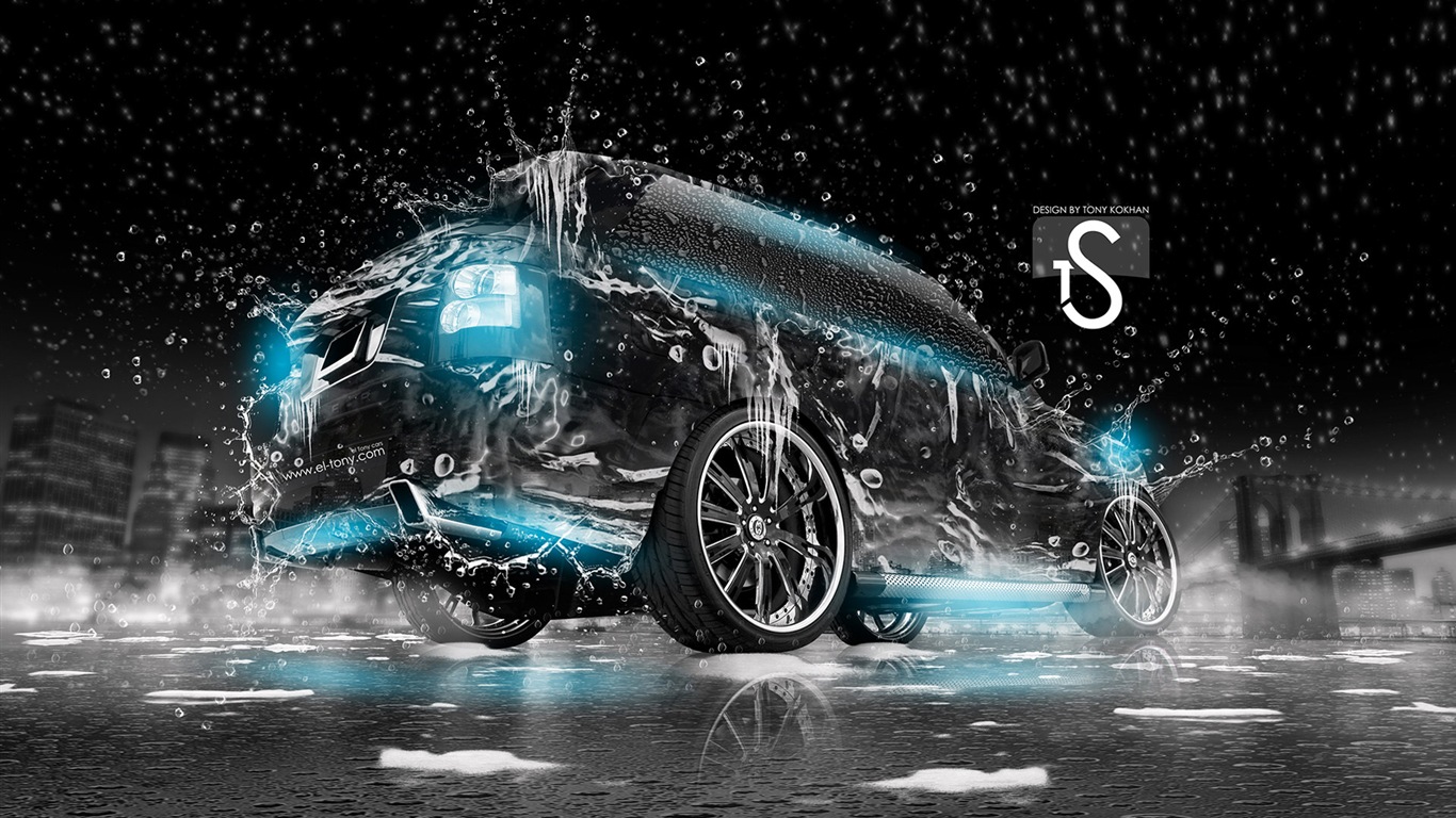 Water drops splash, beautiful car creative design wallpaper #7 - 1366x768