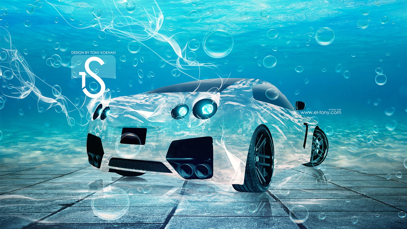 물 방울 스플래시, 아름다운 차 크리 에이 티브 디자인 배경 화면 #9 - 1366x768