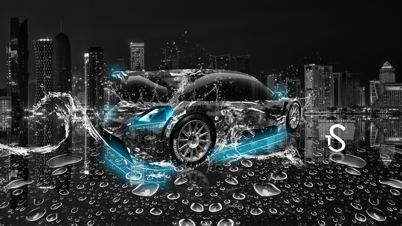 水花飛濺，汽車創意設計精美壁紙 #11 - 1366x768