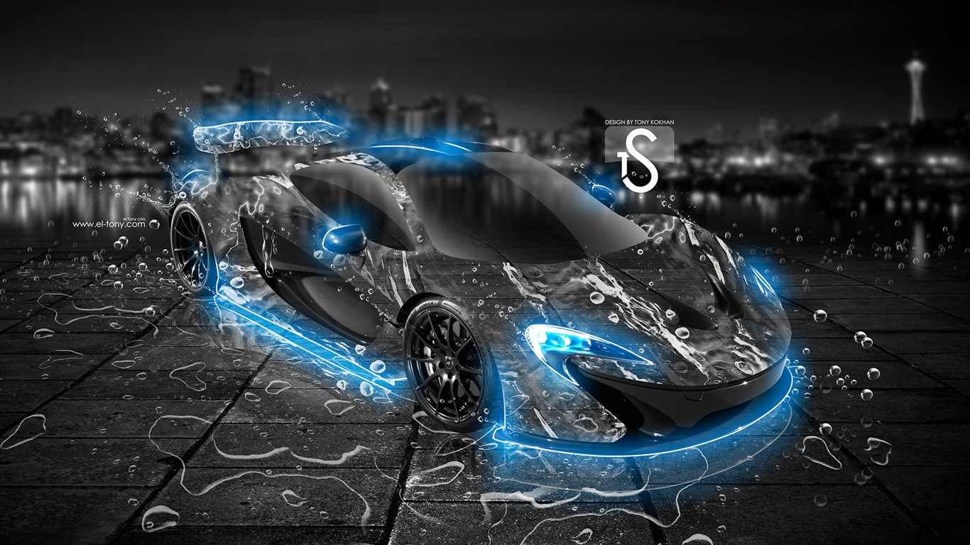 물 방울 스플래시, 아름다운 차 크리 에이 티브 디자인 배경 화면 #12 - 1366x768