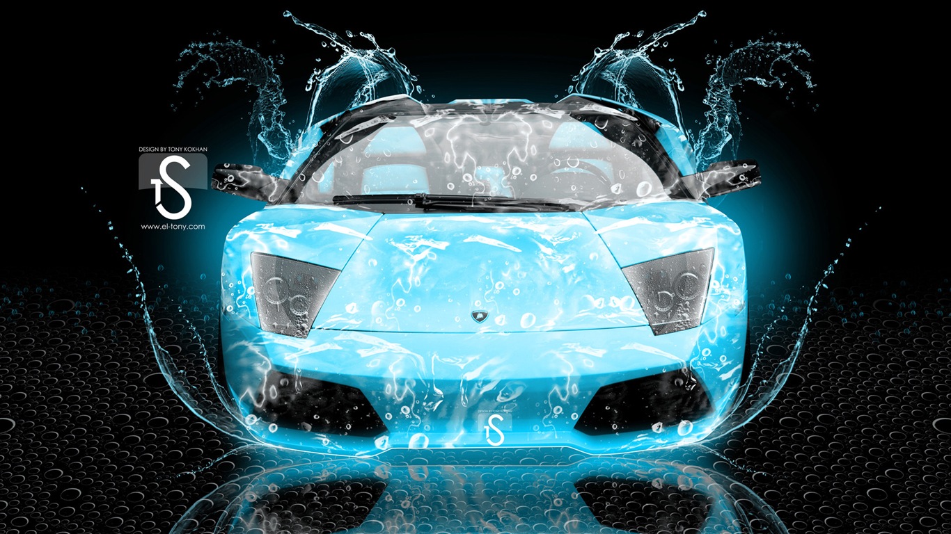 Water drops splash, beautiful car creative design wallpaper #16 - 1366x768