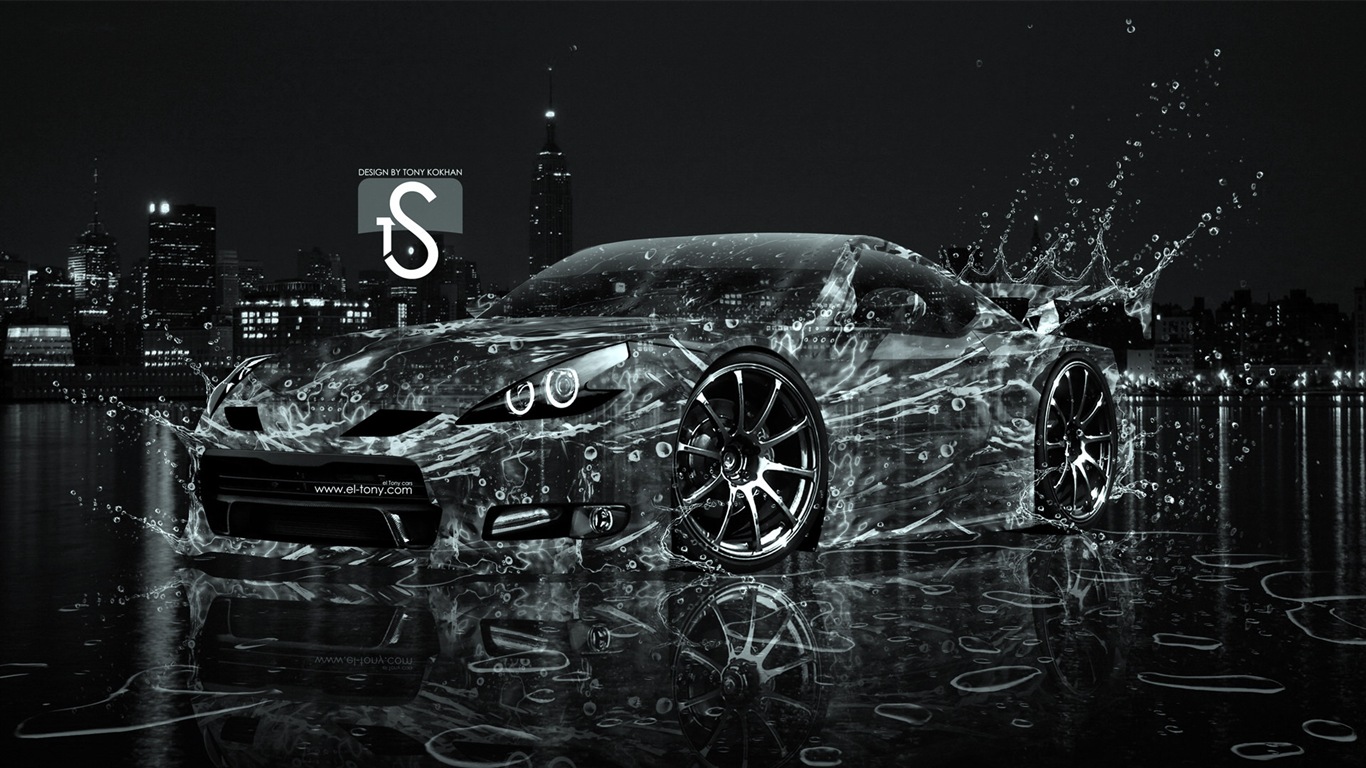 Les gouttes d'eau splash, beau fond d'écran de conception créative de voiture #17 - 1366x768