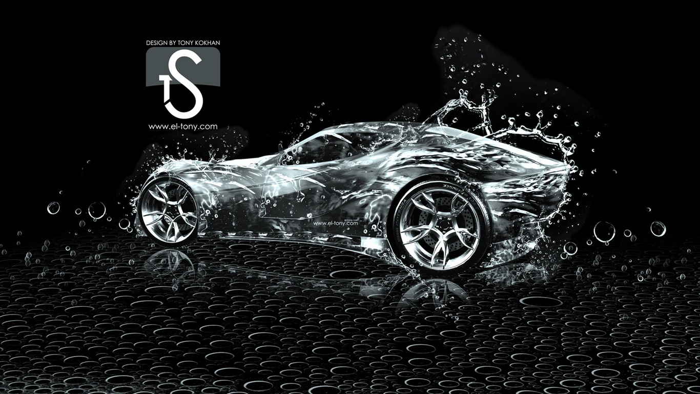Les gouttes d'eau splash, beau fond d'écran de conception créative de voiture #25 - 1366x768