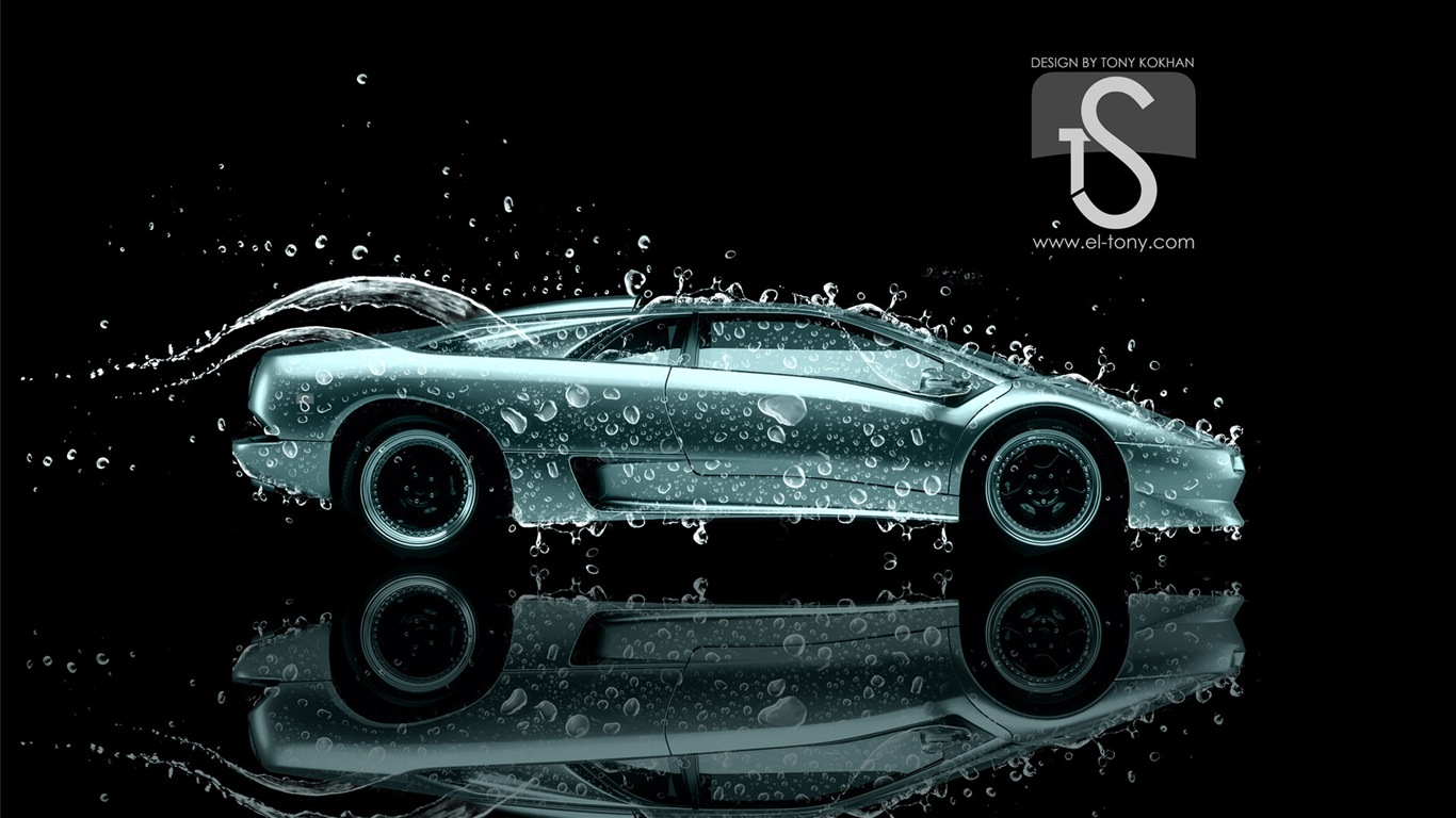 Les gouttes d'eau splash, beau fond d'écran de conception créative de voiture #27 - 1366x768