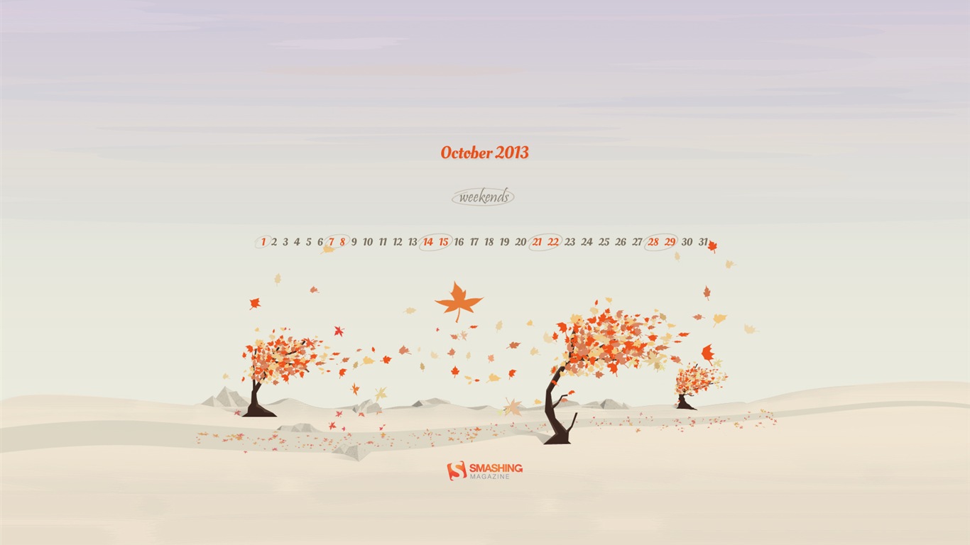 2013年10月カレンダー壁紙（2） #10 - 1366x768