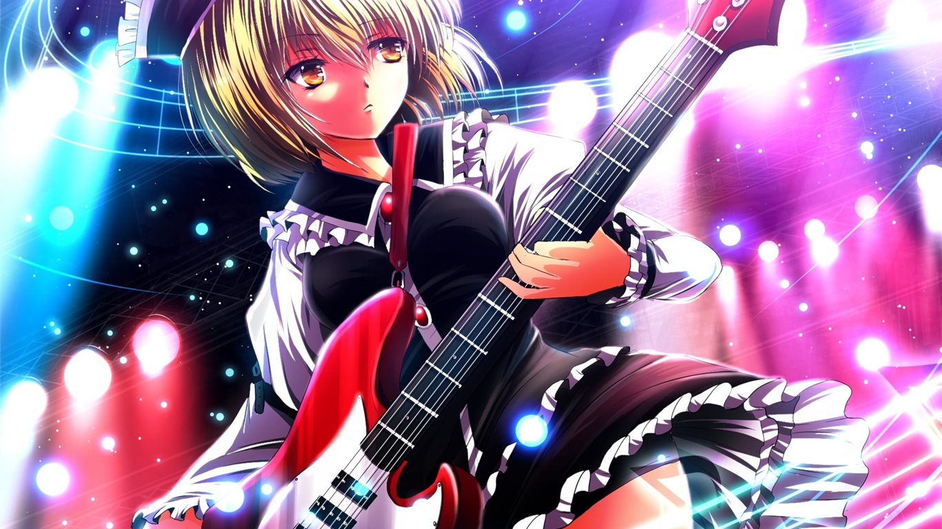 Hudební kytara Anime girl HD tapety na plochu #1 - 1366x768