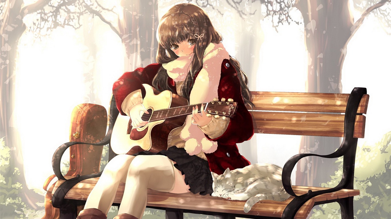 Hudební kytara Anime girl HD tapety na plochu #5 - 1366x768