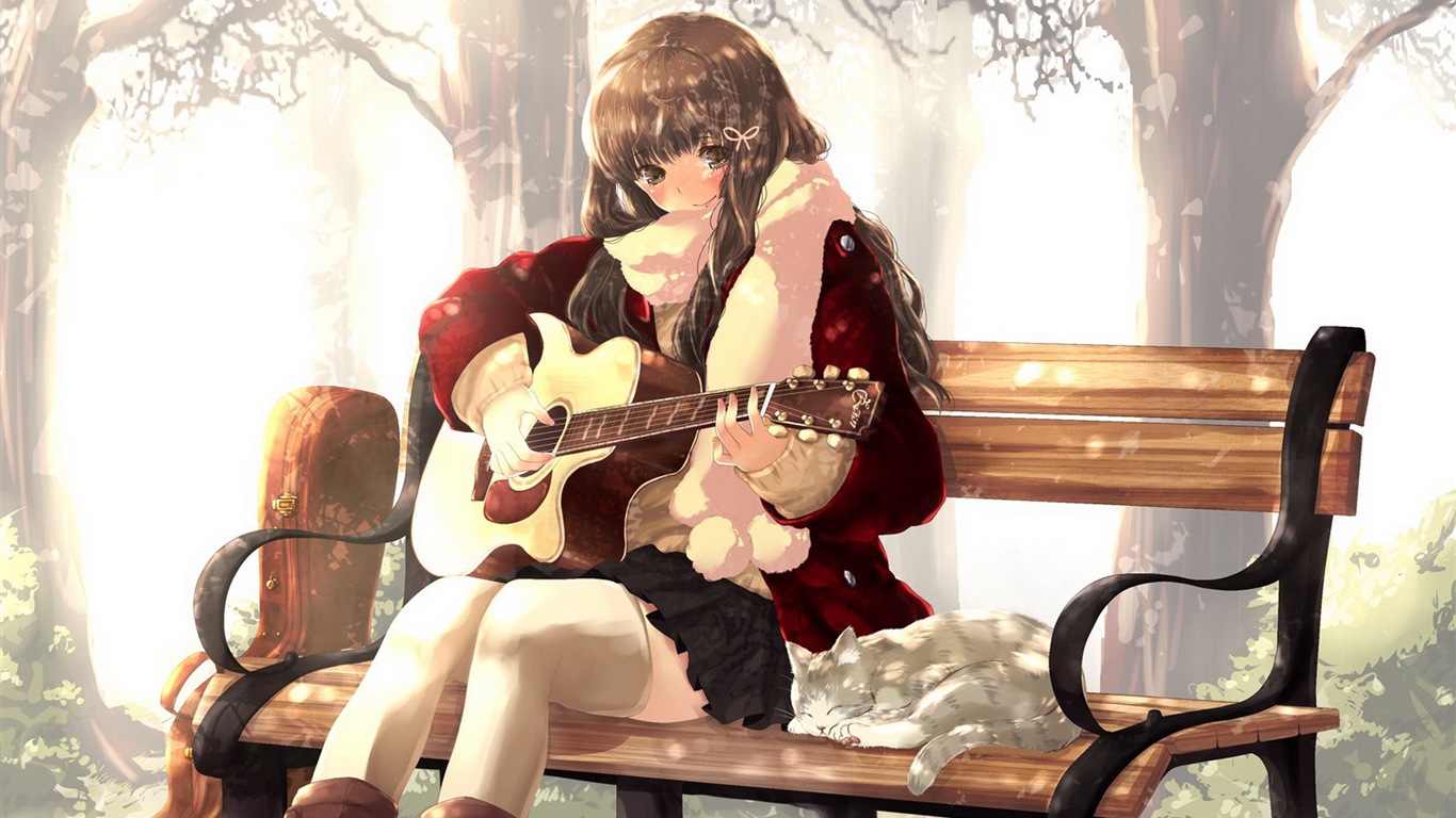 音樂吉他動漫女孩高清壁紙 #5 - 1366x768