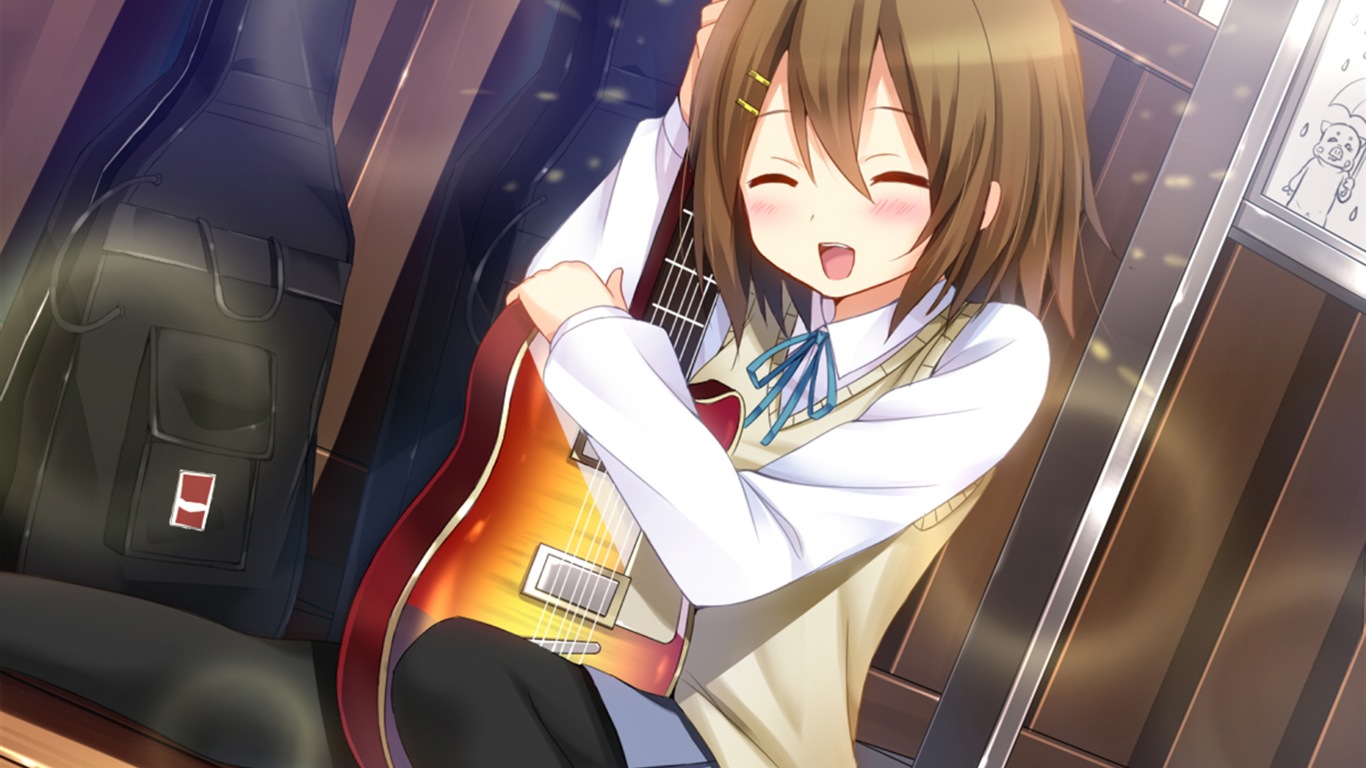 Hudební kytara Anime girl HD tapety na plochu #6 - 1366x768