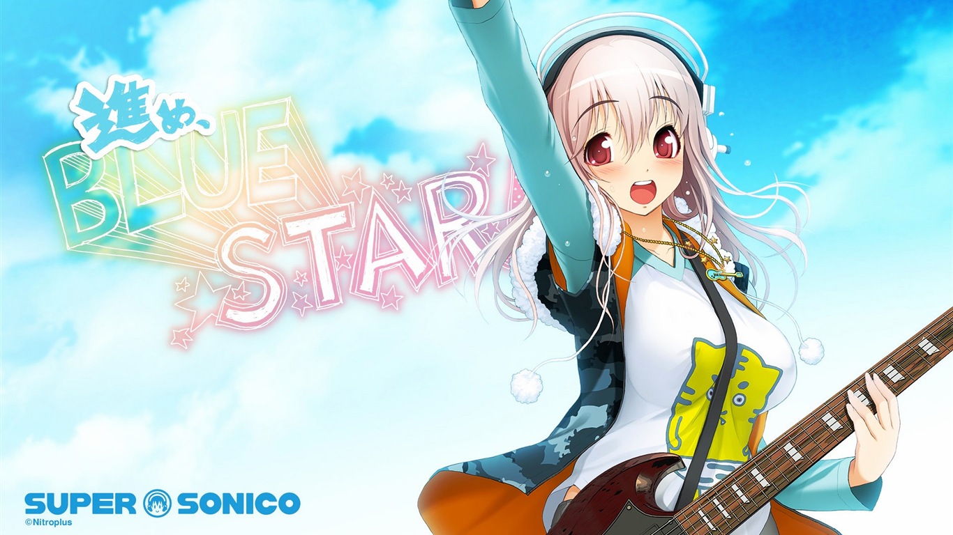 Hudební kytara Anime girl HD tapety na plochu #11 - 1366x768