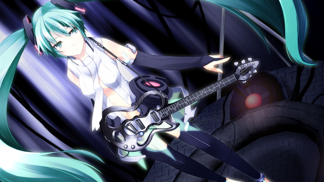 Hudební kytara Anime girl HD tapety na plochu #12 - 1366x768