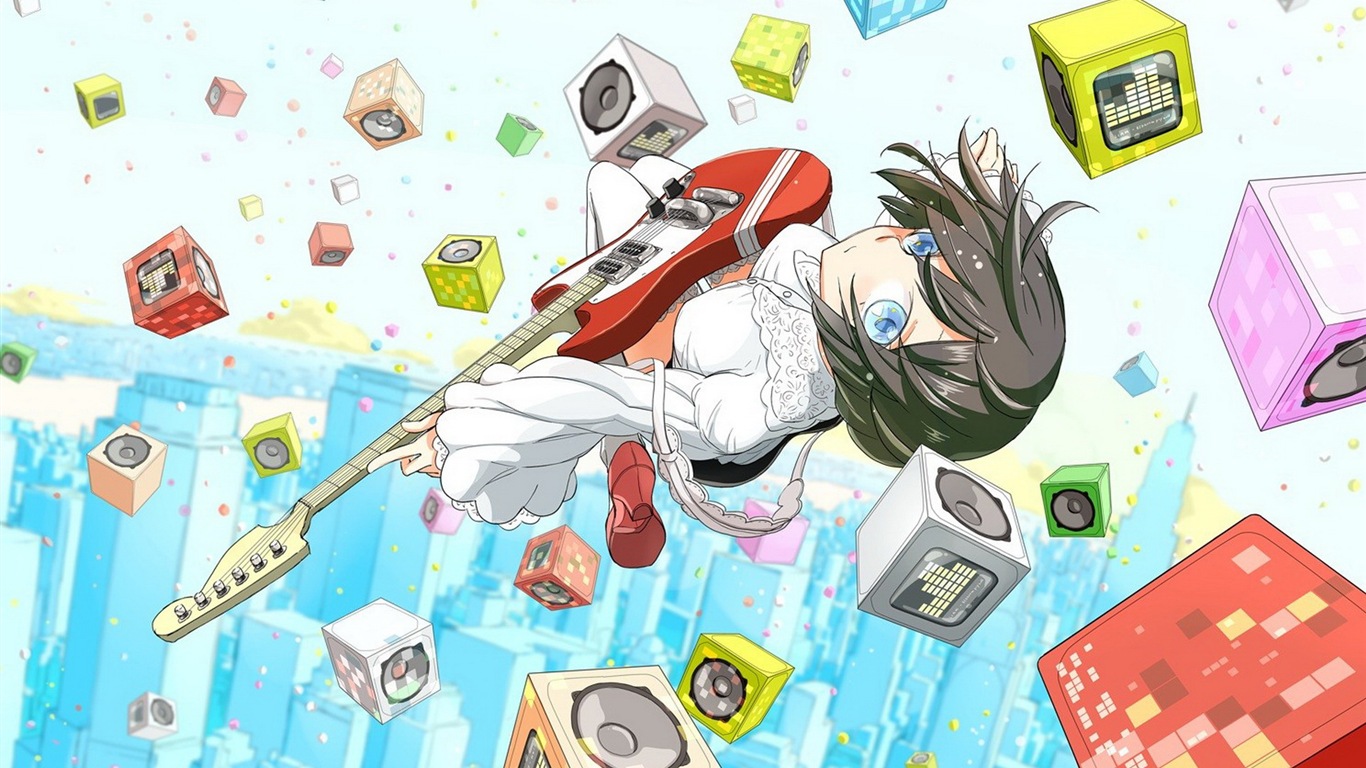 Hudební kytara Anime girl HD tapety na plochu #13 - 1366x768