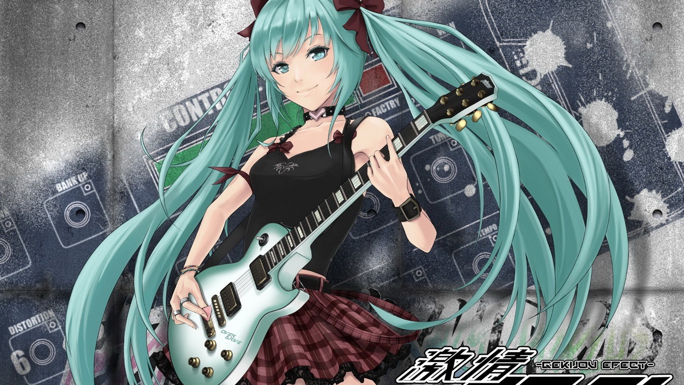 Hudební kytara Anime girl HD tapety na plochu #14 - 1366x768