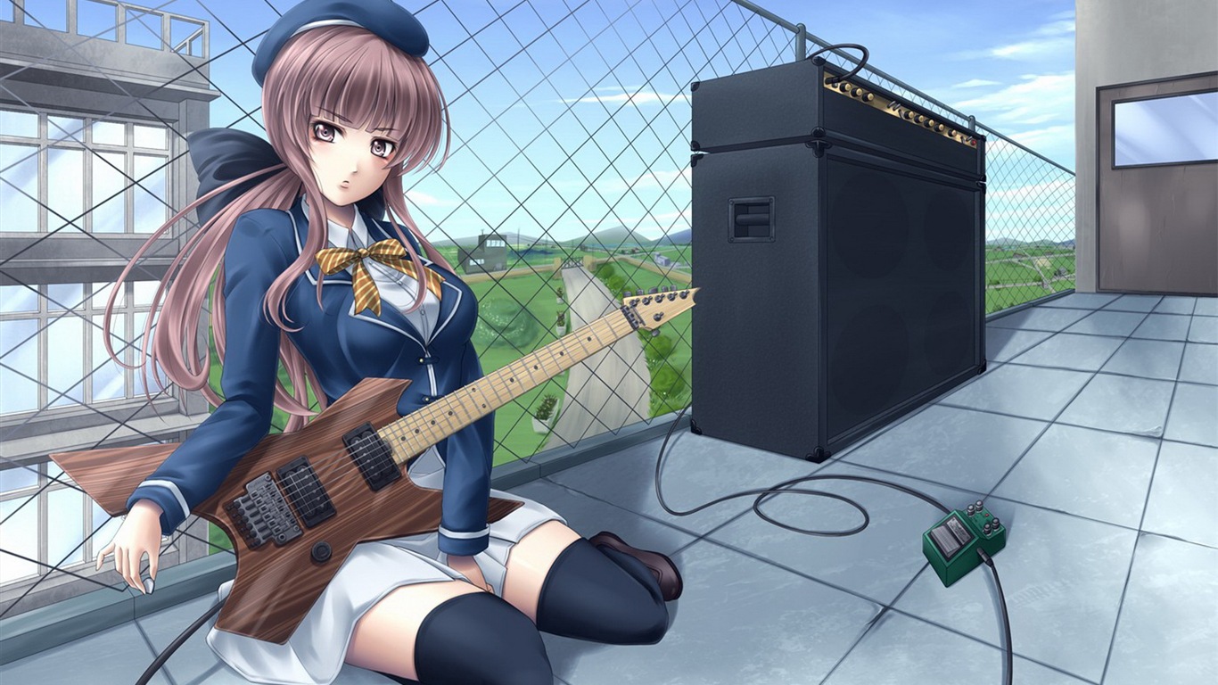 Hudební kytara Anime girl HD tapety na plochu #17 - 1366x768