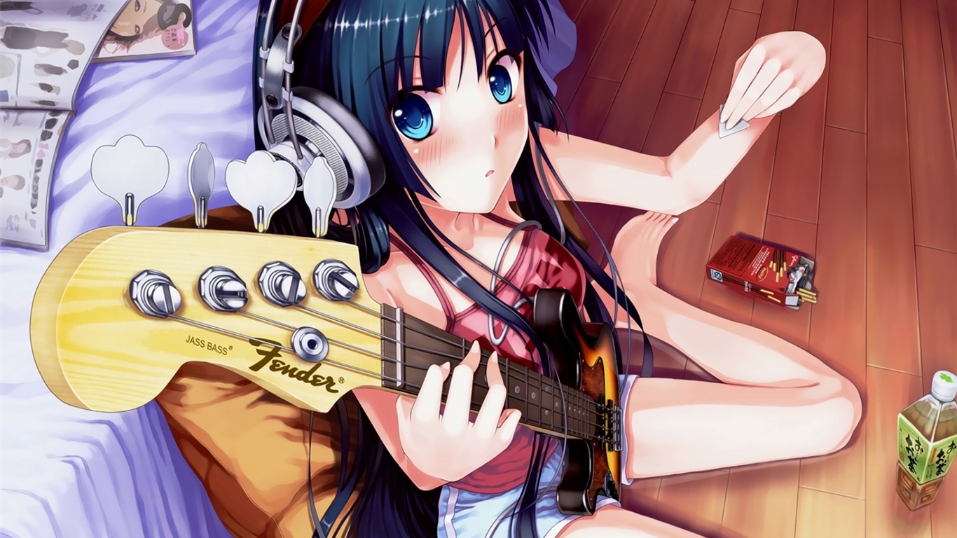 음악 기타 애니메이션 소녀 HD 배경 화면 #18 - 1366x768