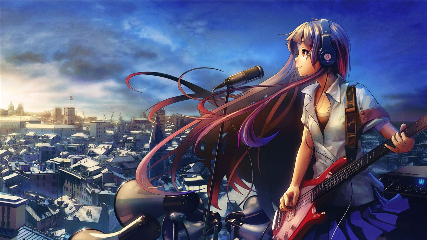 Hudební kytara Anime girl HD tapety na plochu #20 - 1366x768