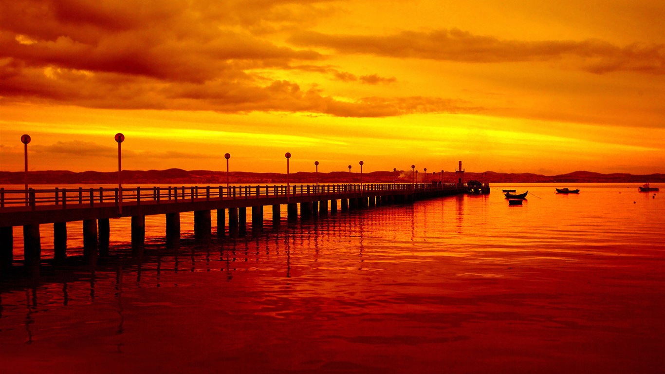 Côte jetée au crépuscule paysage fond d'écran HD #20 - 1366x768