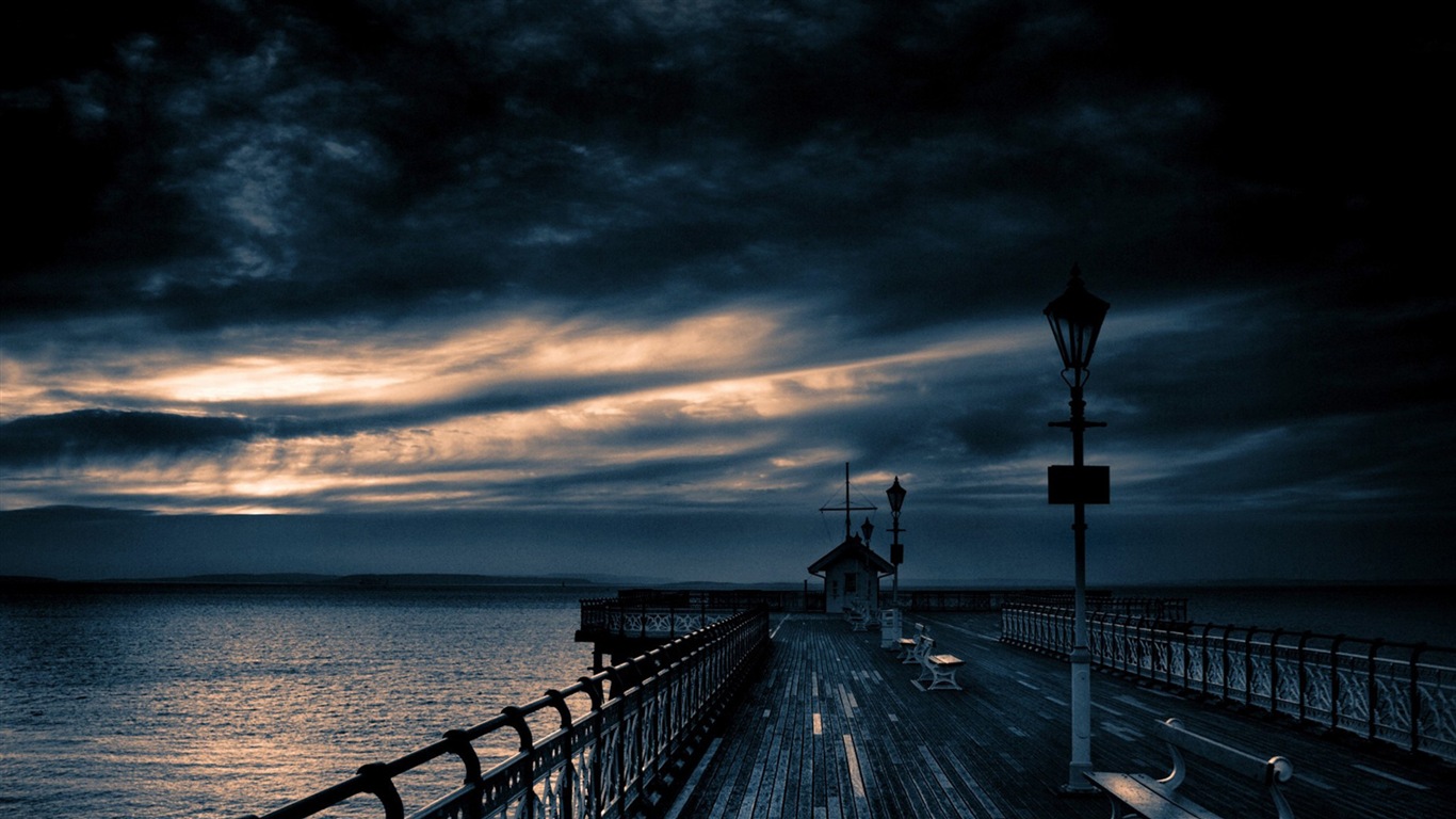 夕暮れ風景のHDの壁紙で海岸桟橋 #6 - 1366x768
