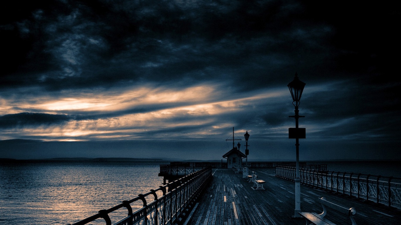 Coast Pier in der Dämmerung Landschaft HD Wallpaper #6 - 1366x768